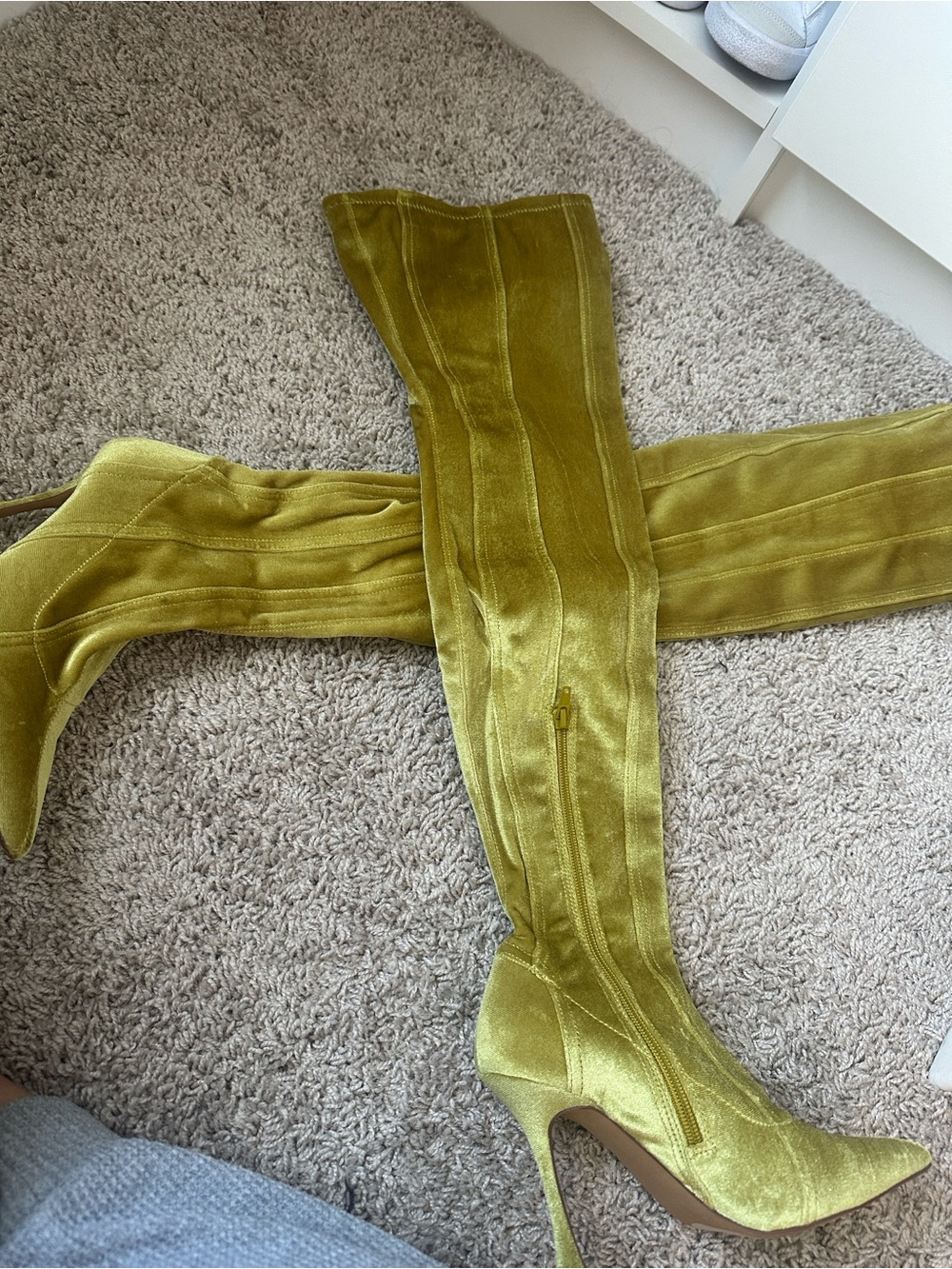 Steve Madden Chartreuse Velvet Thigh High Boots